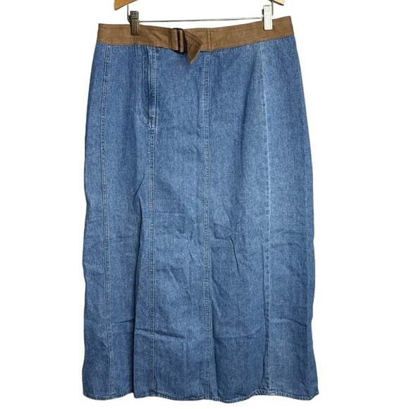 Emma James Dresses & Skirts - Emma James Blue Denim Suede Waist Cotton Skirt Women’s Size 12